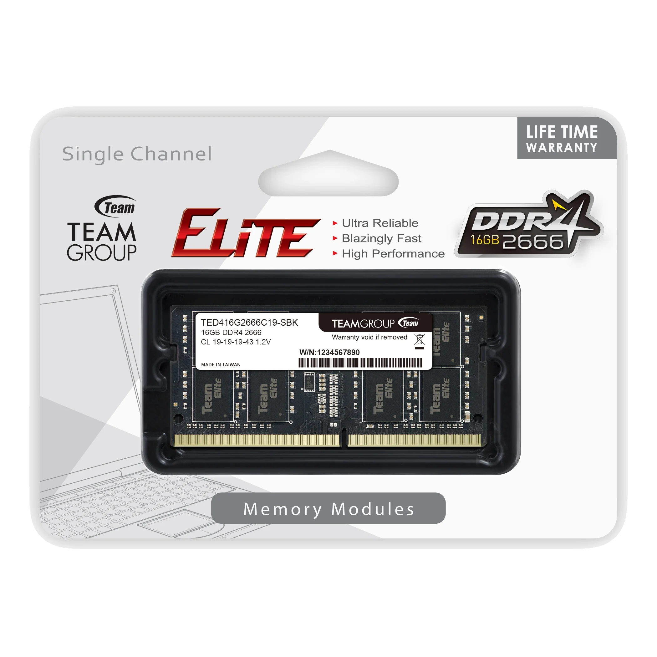 16G DDR4 2666 Team Elite Sodim